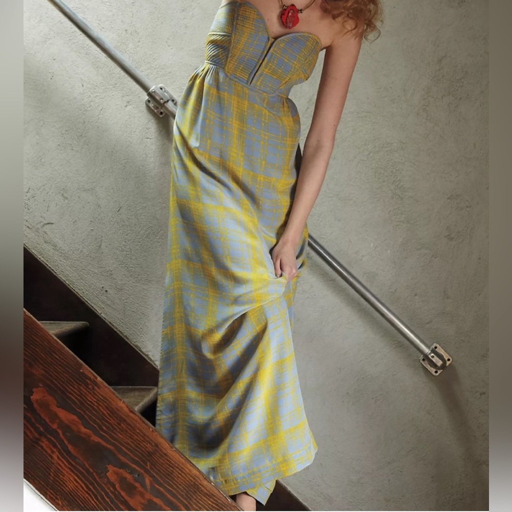 Maple 100% Silk Strapless Plaid Dress – Size 10